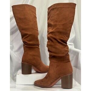 Women’s Brown Knee High Boots Size 7.5 Slouchy Block Heel New in Box